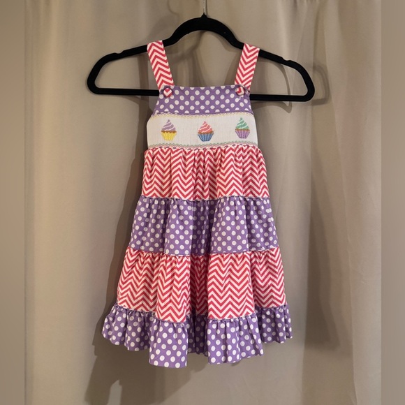 Beauxet Belles Purple and Pink Polka Dot and Chevron Dress - Picture 1 of 6